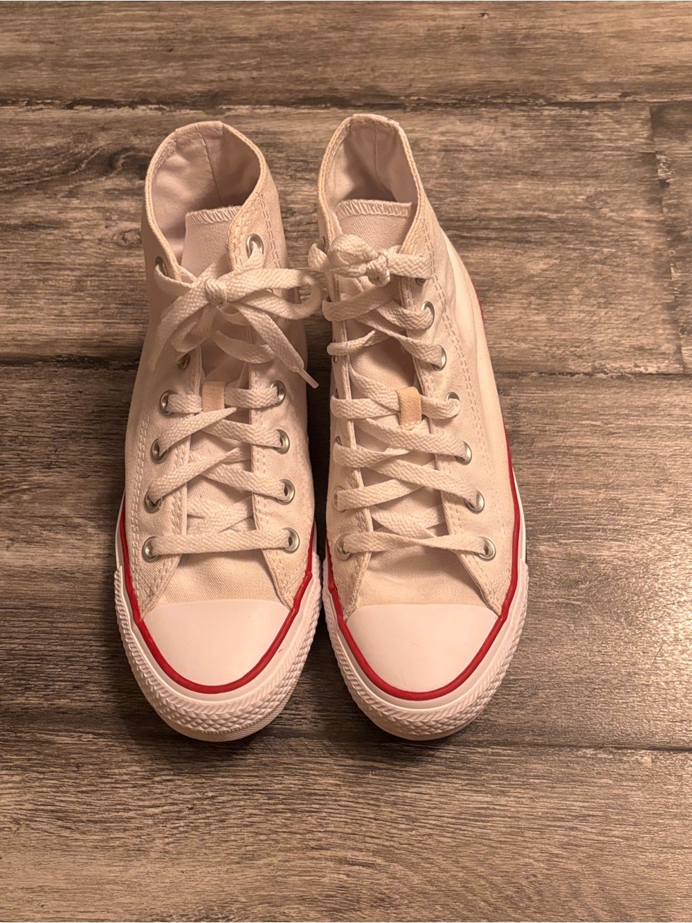 Classic Converse Chucks White High-Top Canvas Sneakers with Red Trim Size 7